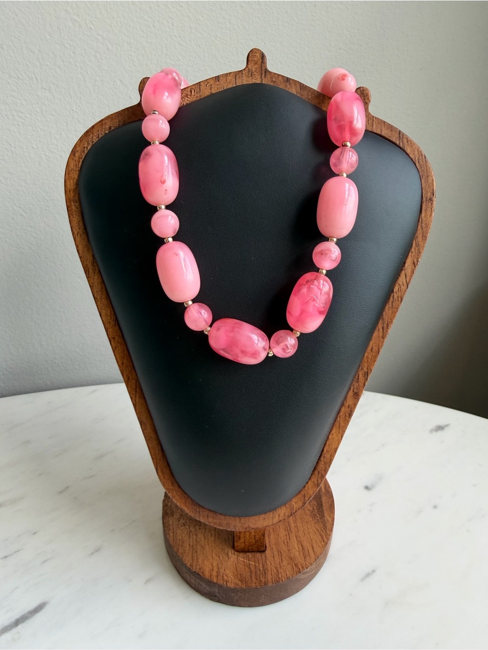 Vintage Bubble Gum Pink Beaded Chunky Statement Necklace - Barbie, Retro